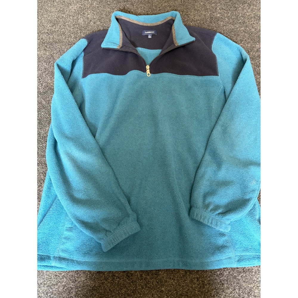 Croft & Barrow Mens Fleece Pullover Quarter Zip Teal Navy Colorblock Size L